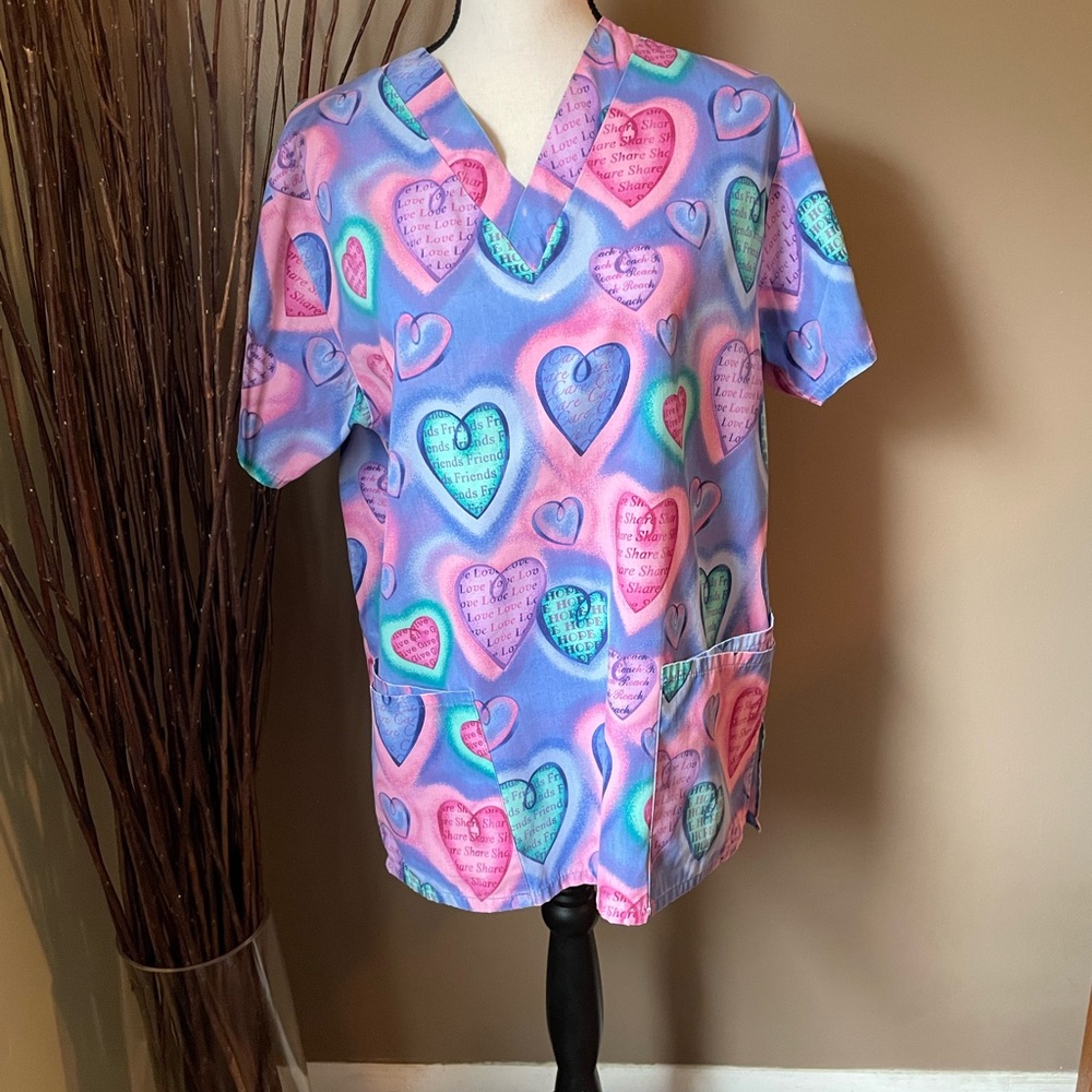 Colorful Heart Print Kids Scrub Top